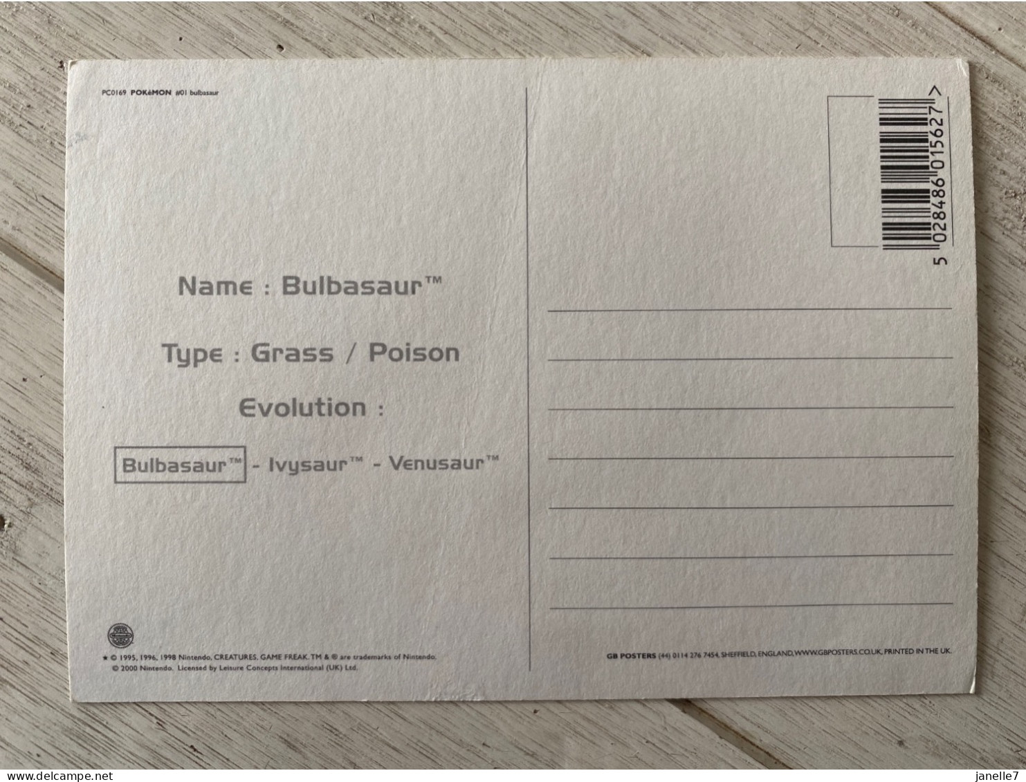 1 Carte Postale Pokémon #01 Bulbasaur (anglais) - Playing Cards
