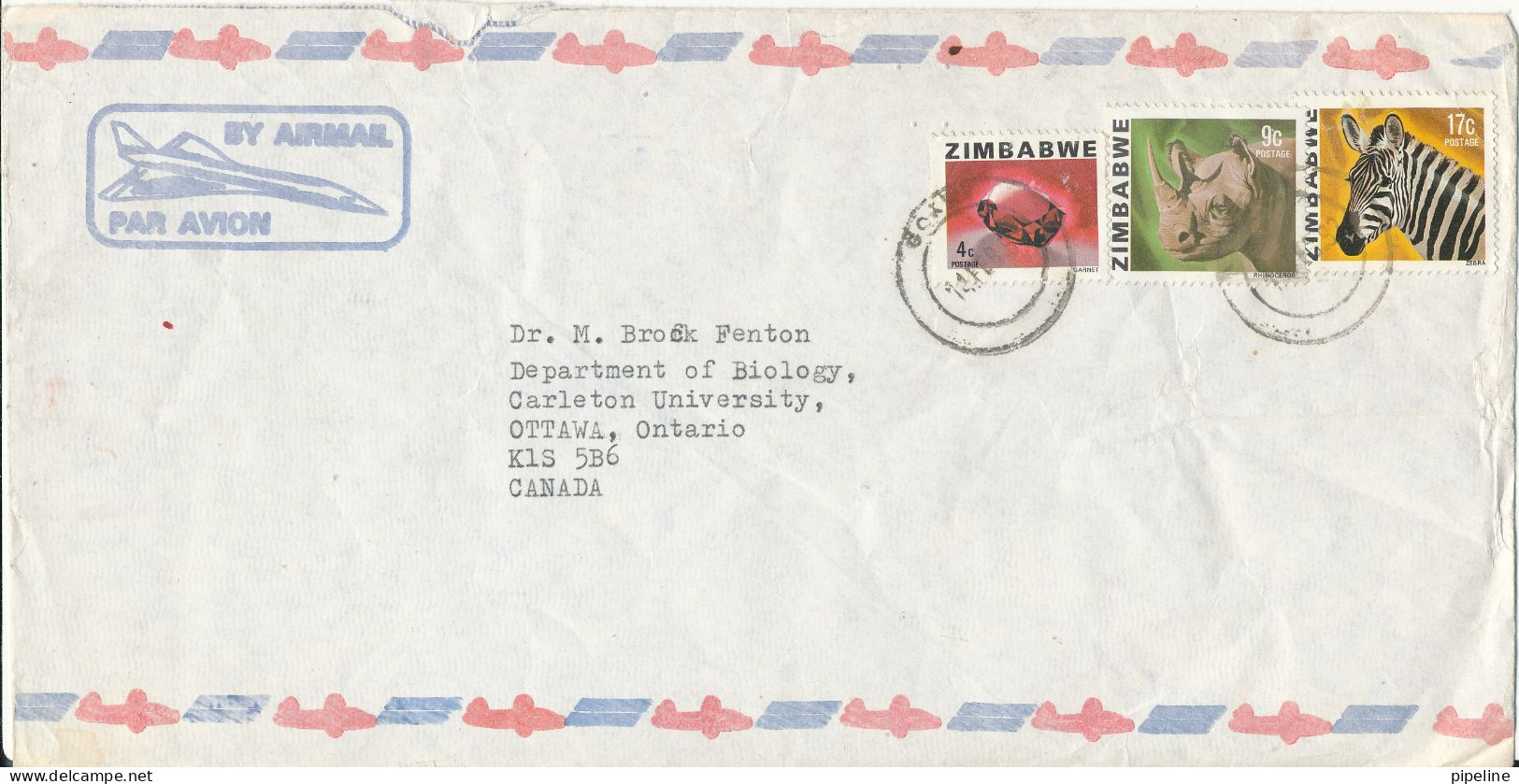 Zimbabwe Air Mail Cover Sent To Canada 14-2-1982 Topic Stamps (the Cover Is Damaged By Opening) - Zimbabwe (1980-...)