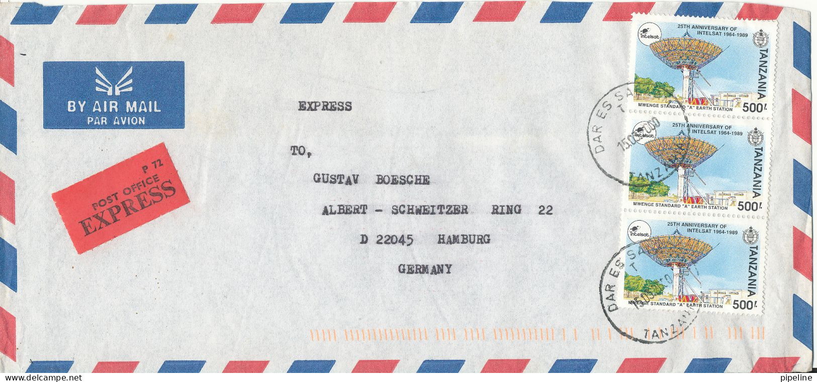 Tanzania Air Mail Cover Sent Express To Germany 15-3-2000 INTELSAT Some Of The Flap On The Backside Of The Cover Is Miss - Tanzanie (1964-...)