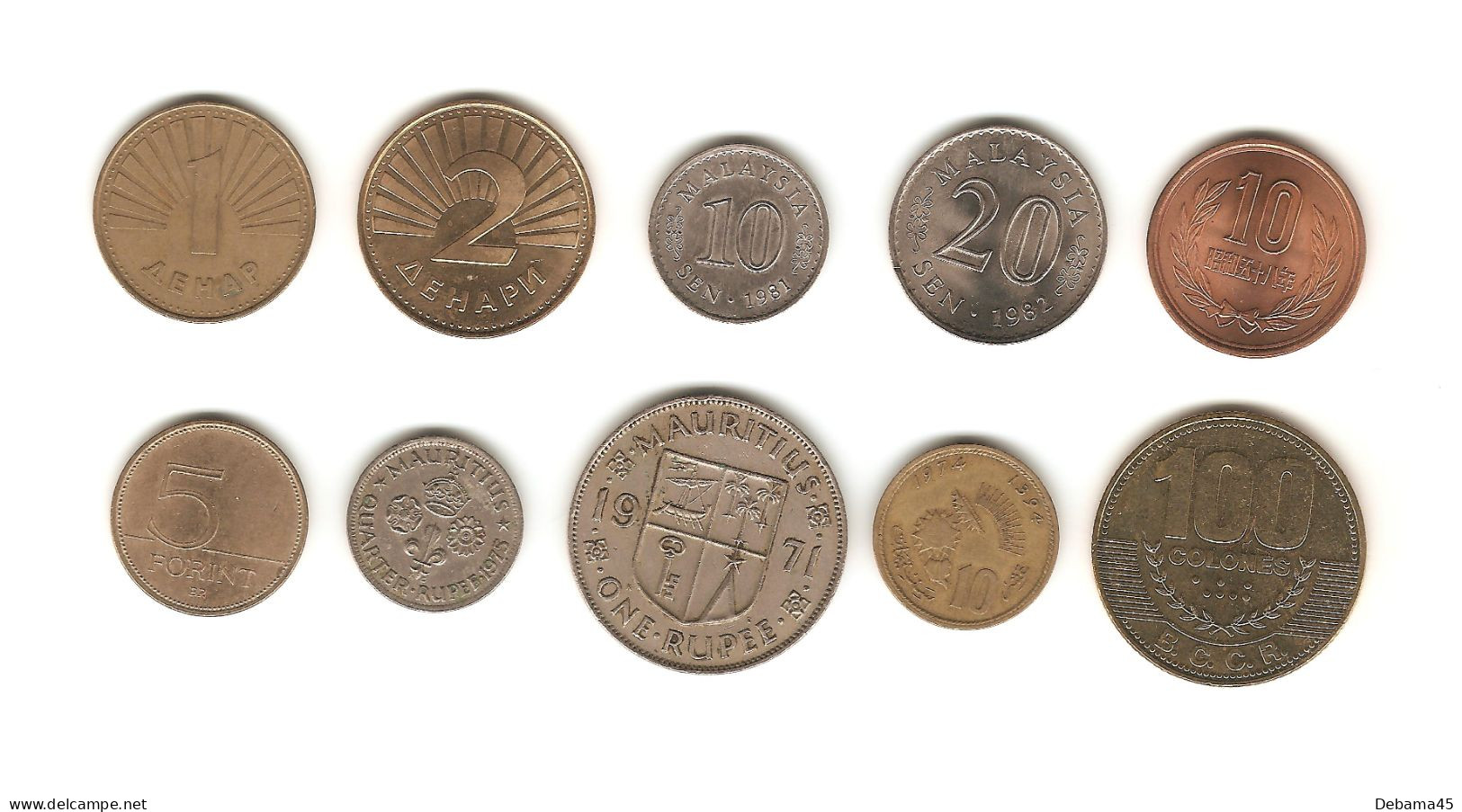 348/ Lot  : 10 Monnaies : Macédoine - Malaisie - Japon - Hongrie - Ile Maurice - Maroc - Costa Rica - Colecciones Y Lotes