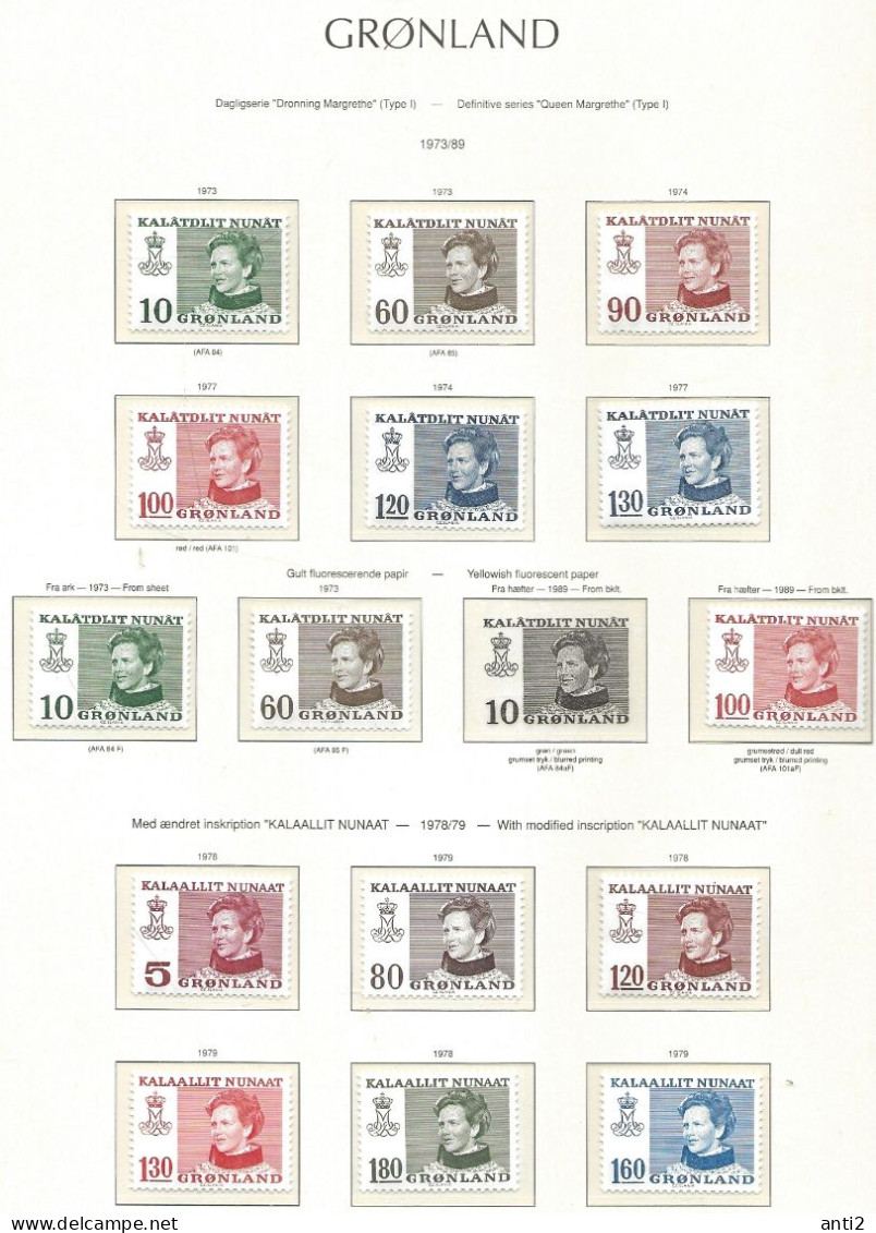 Greenland  1973-1989 15 Different Stamps, Queen Margrethe II  MNH(**) - Colecciones & Series