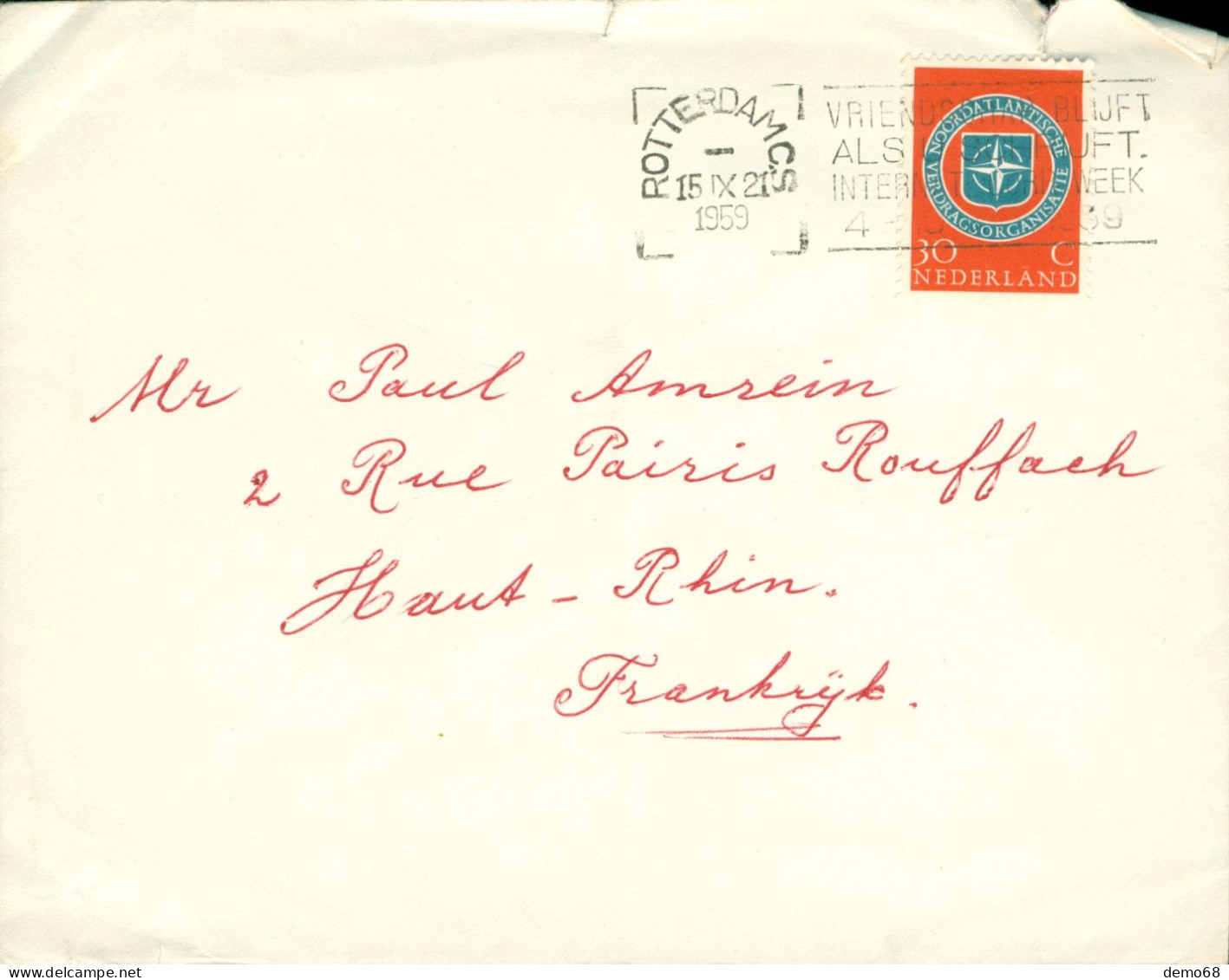 Pays Bas Holland Hollande Nederland 1959 Rotterdam  Timbre Sur Enveloppe Bon état - Sonstige & Ohne Zuordnung