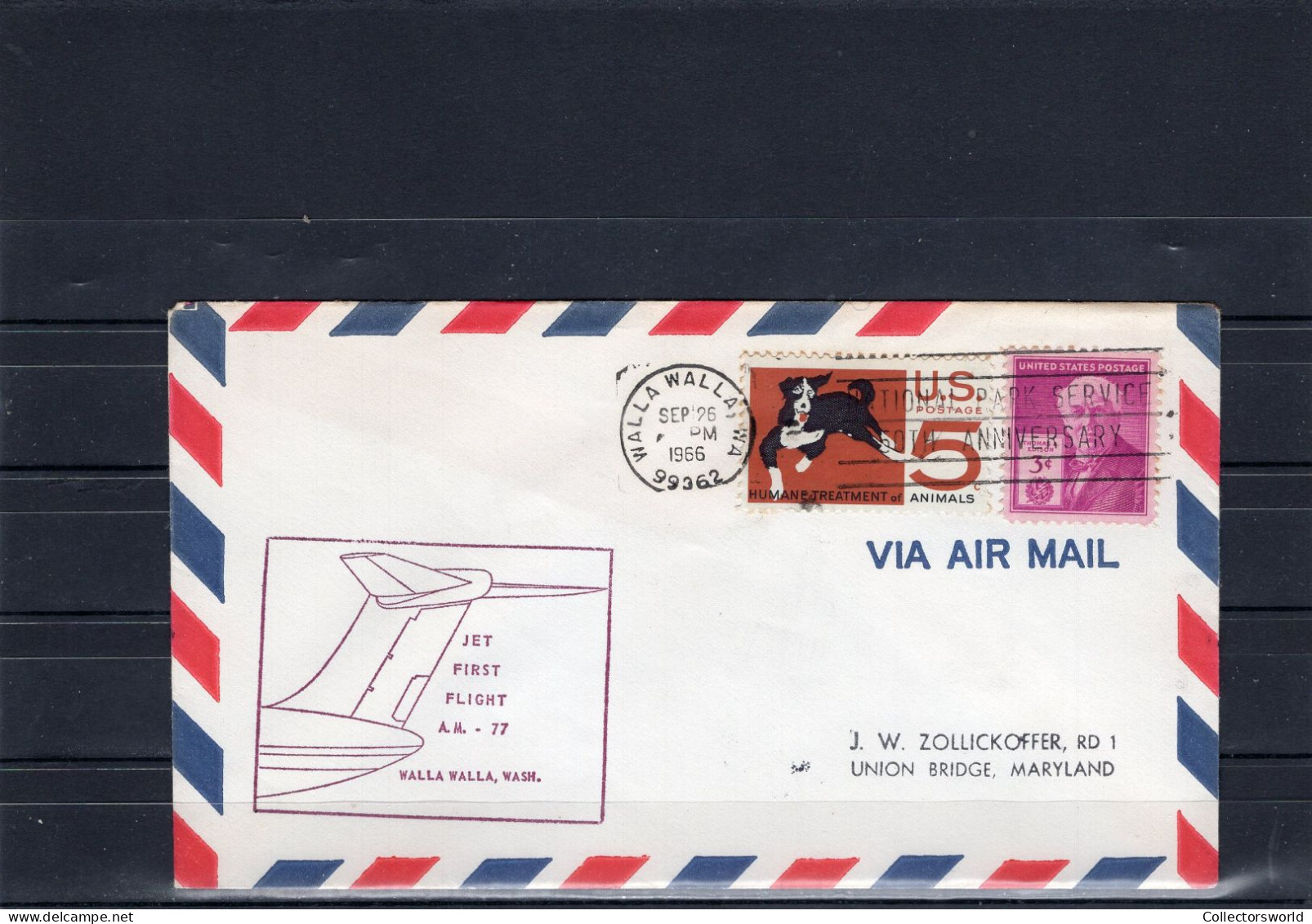 USA 1966 First Flight Cover Jet First Flight AM77 Walla Walla - Washington Purple Ink - Sobres De Eventos