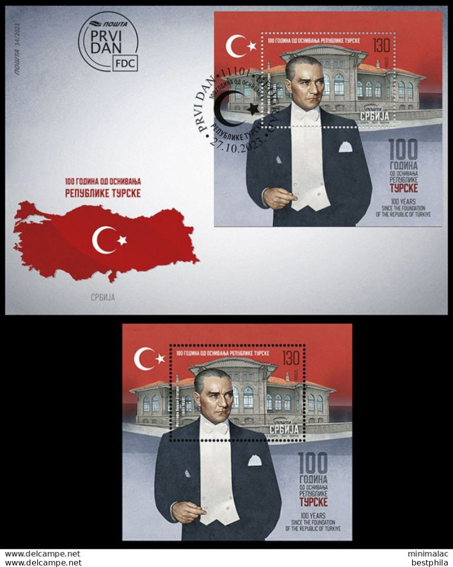 2023 - Serbia - 100th Anniversary Of The Proclamation Of The Republic Of Türkiye - Mini S/Sheet+FDC & Portfolio & Folder - Neufs