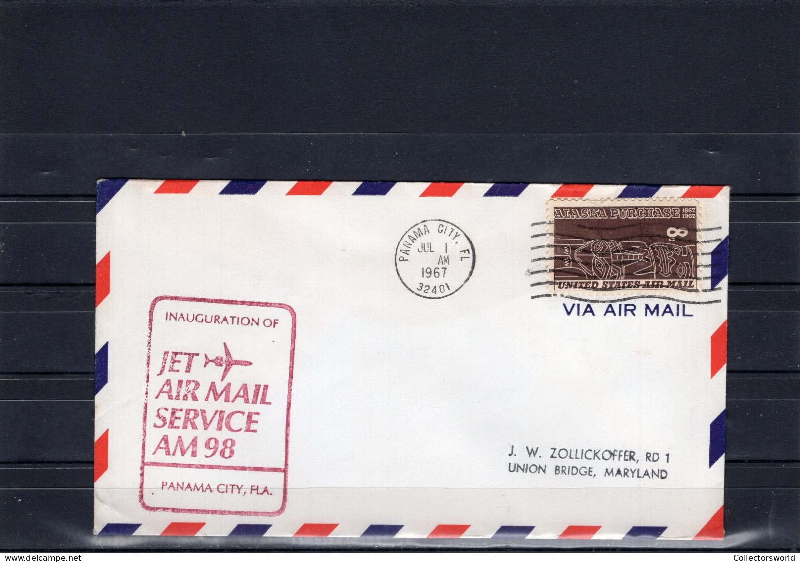 USA 1967 Inauguration Jet Air Mail Service AM98 Panama City Florida  Light Red Ink - FDC