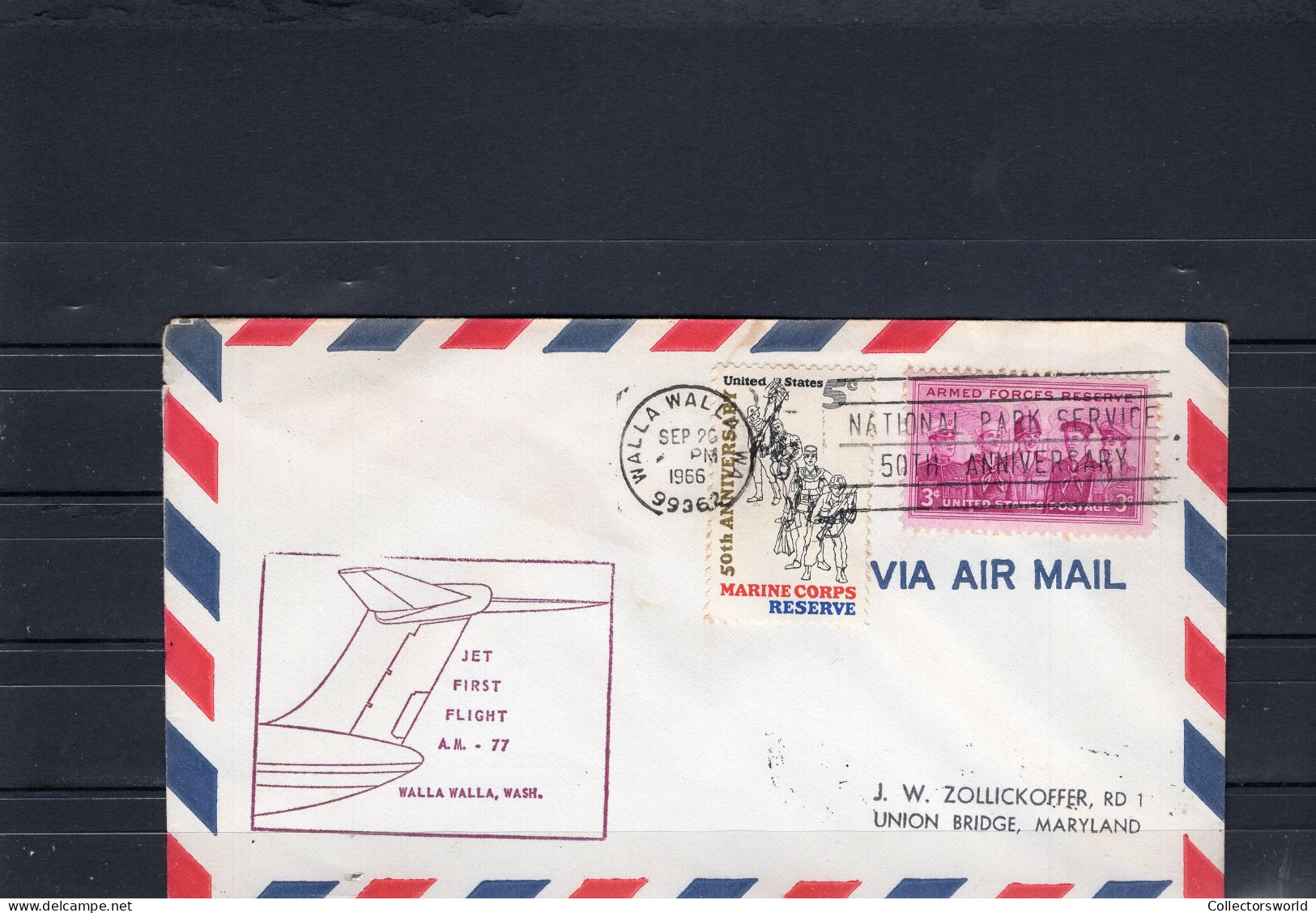 USA 1966 First Flight Cover Jet First Flight AM77 Walla Walla - Washington Purple Ink - Event Covers