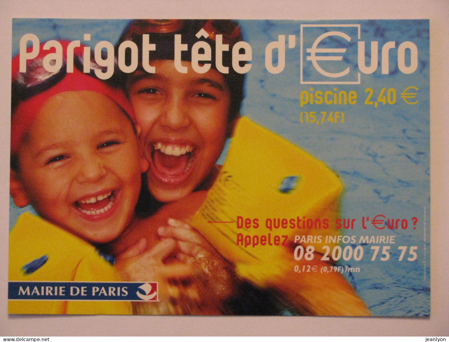 PISCINE / NATATION - Enfants Avec Brassards - CHANGEMENT MONNAIE FRANC EURO - Carte Publicitaire - Natation