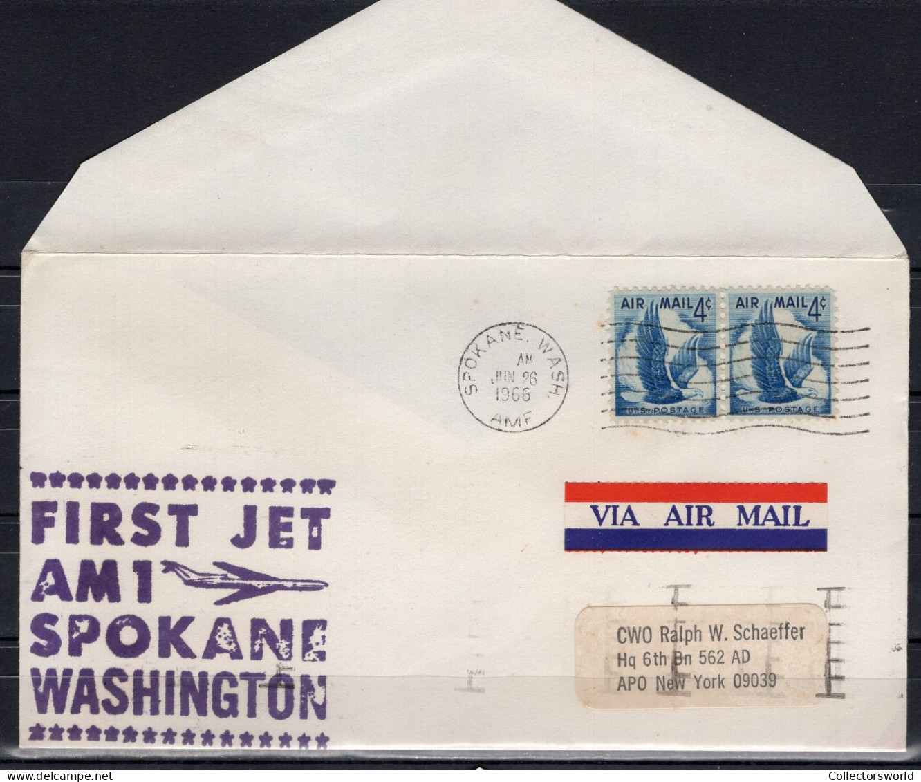 USA 1966 First Flight Cover First Jet AM1 Spokane - Washington Purple Ink - Omslagen Van Evenementen