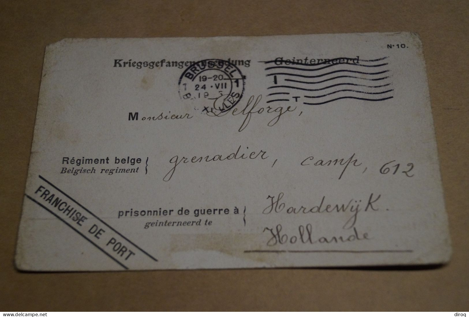 Guerre 14-18,bel Envoi 1915,Belgique - Hollande ,courrier,belle Oblitération Miltaire - OC38/54 Ocupacion Belga En Alemania