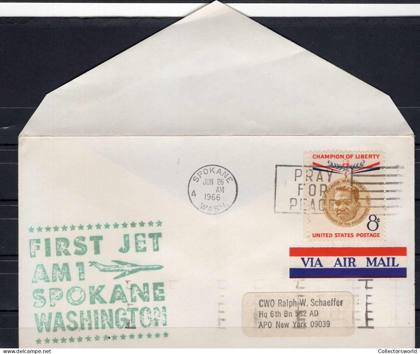 USA 1966 First Flight Cover First Jet AM1 Spokane - Washington Green Ink - Enveloppes évenementielles