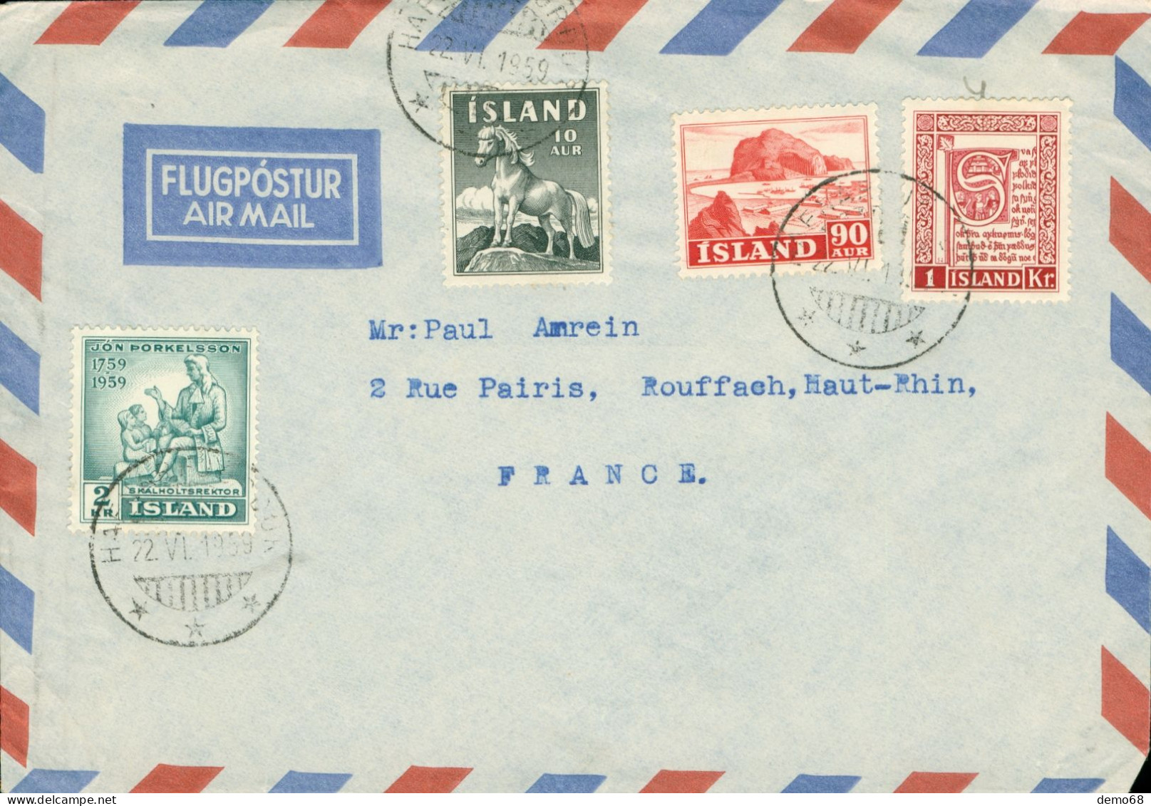 Islande Island  1959 Timbre Sur Enveloppe Poste Aérienne Flugpostur Air Mail  Bon état - Posta Aerea