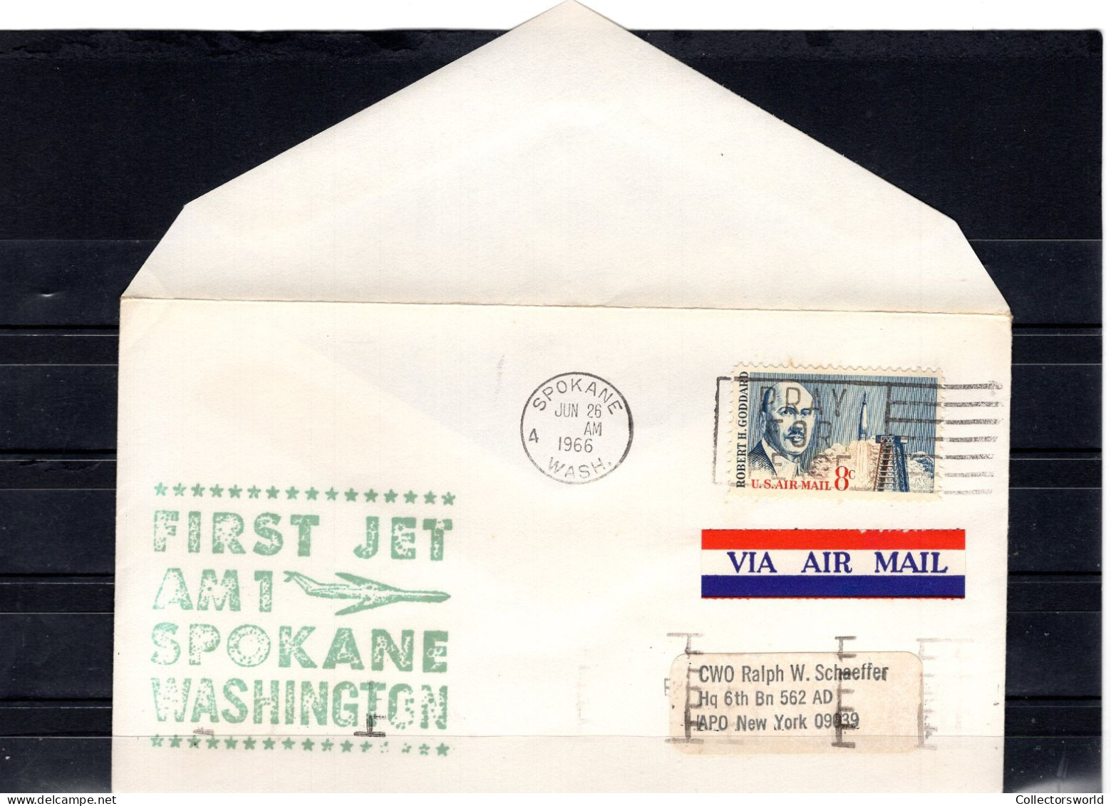 USA 1966 First Flight Cover First Jet AM1 Spokane - Washington Green Ink - Schmuck-FDC