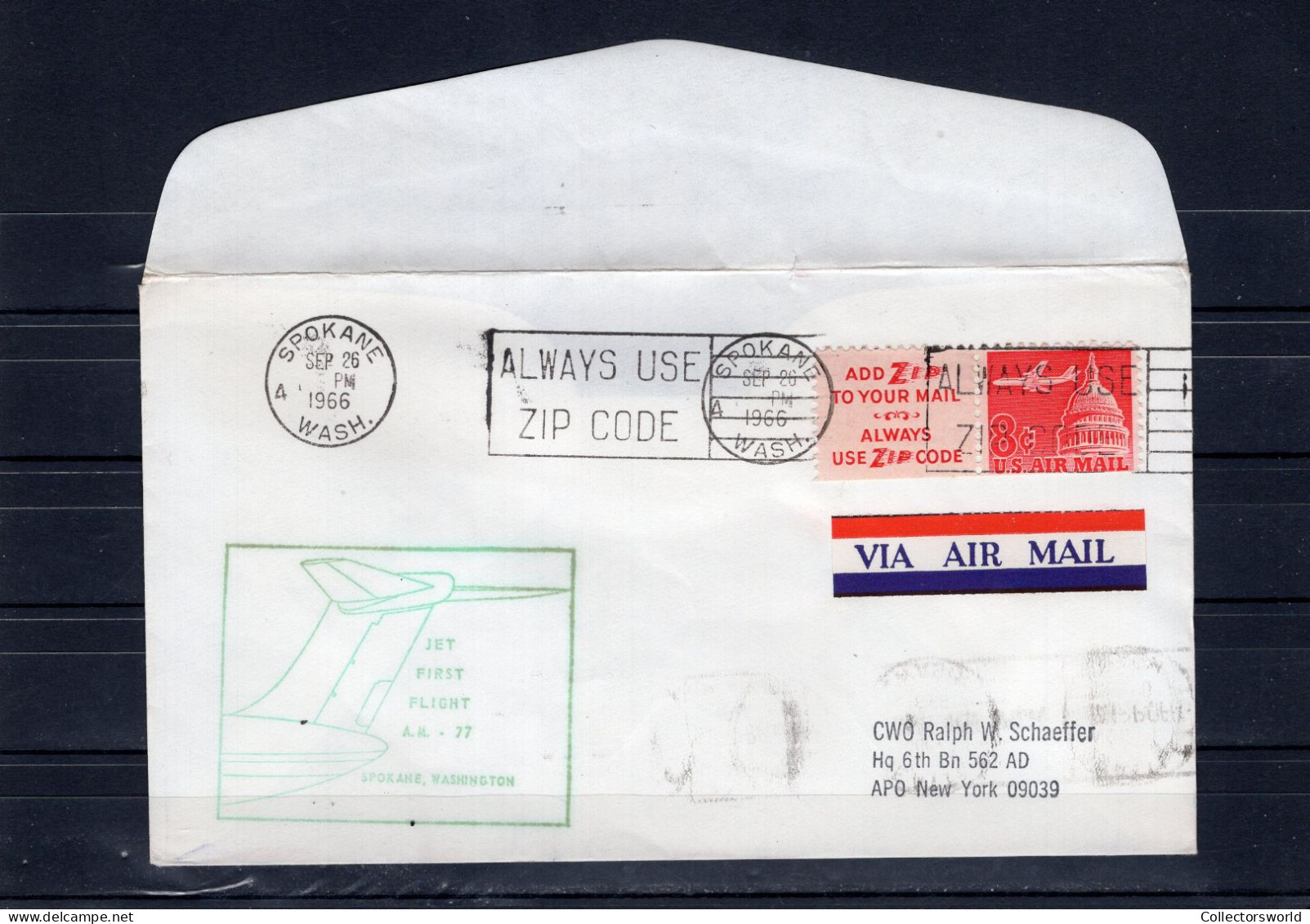 USA 1966 First Flight Cover Jet First Flight AM77 Spokane - Washington Green Ink - Omslagen Van Evenementen