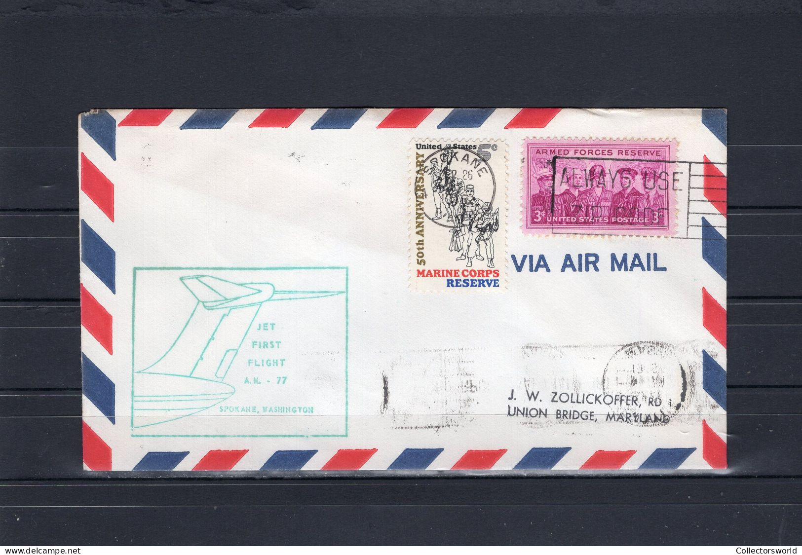 USA 1966 First Flight Cover Jet First Flight AM77 Spokane - Washington Green Ink - Sobres De Eventos