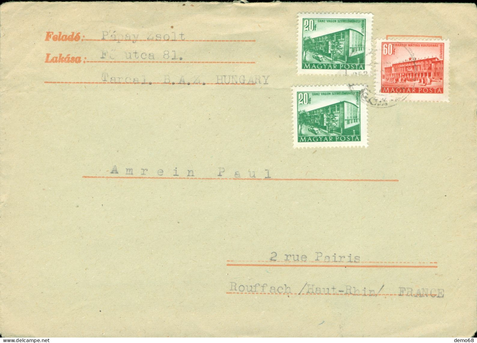 Hongrie Magyar Posta 1959 Illisible  Timbre Sur Enveloppe   Bon état - Other & Unclassified