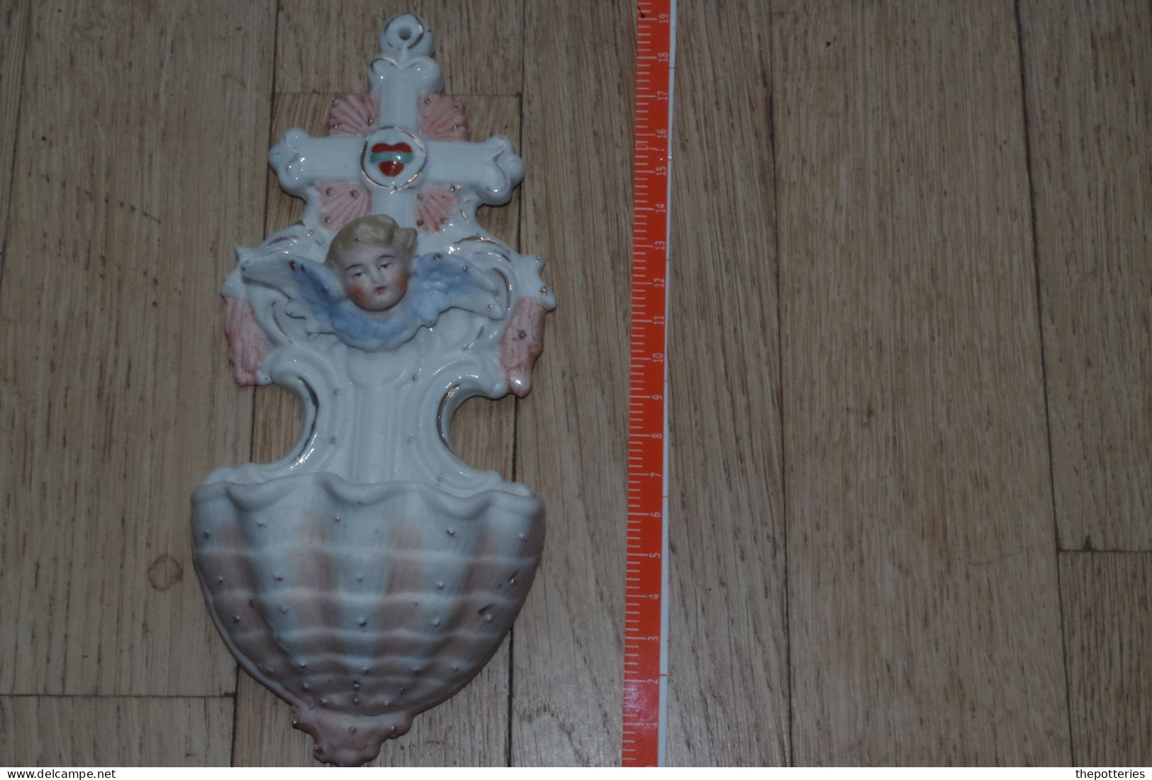 B22 Bénitier XIXe Porcelaine Ange Angel Porcelain - Art Religieux