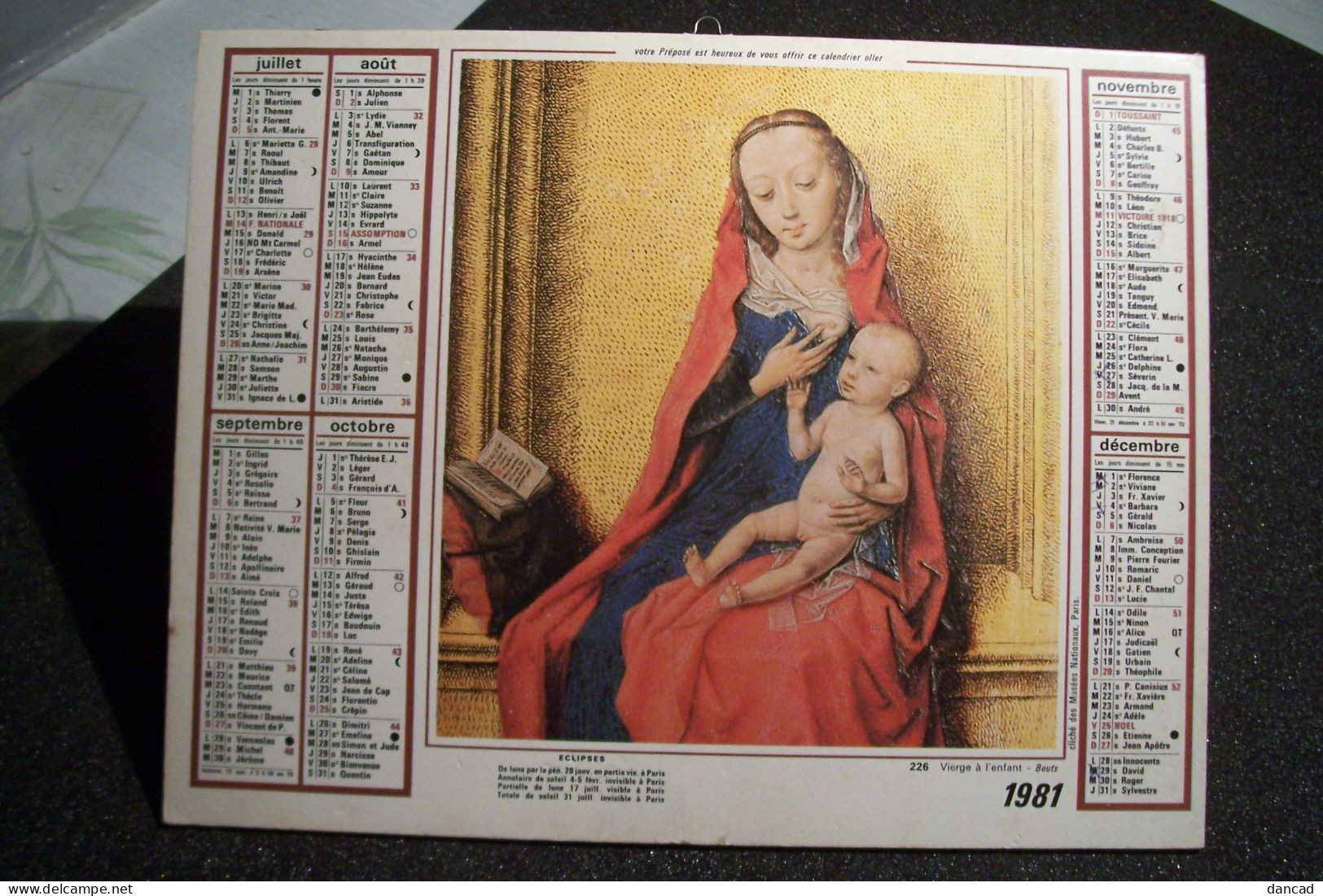 CALENDRIER  - ALMANACH DES P.T.T. 1981 - Département De L'OISE  - Vierge à L'Enfant - L'Annonciation - CHRISTIANISME - Grand Format : 1981-90