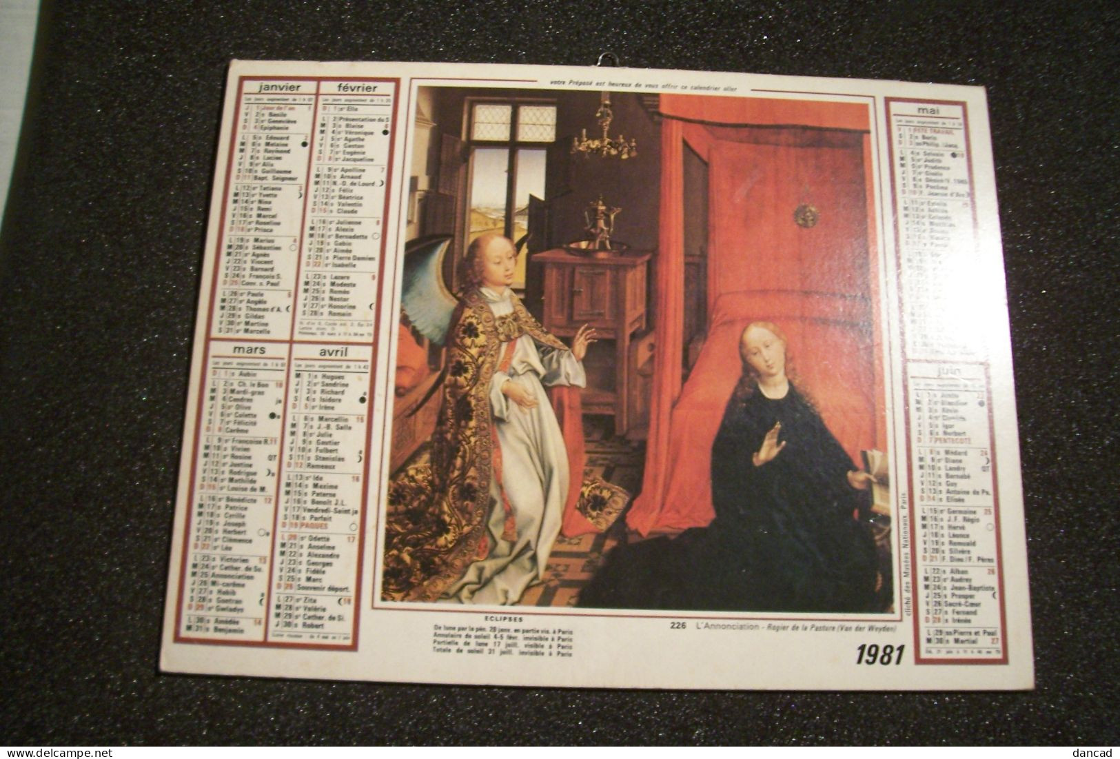 CALENDRIER  - ALMANACH DES P.T.T. 1981 - Département De L'OISE  - Vierge à L'Enfant - L'Annonciation - CHRISTIANISME - Grand Format : 1981-90