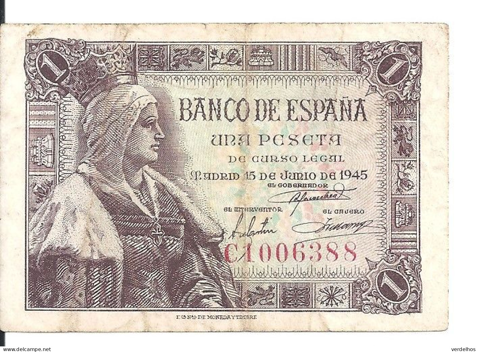 ESPAGNE 1 PESETA 1945 VF P 128 - 1-2 Peseten