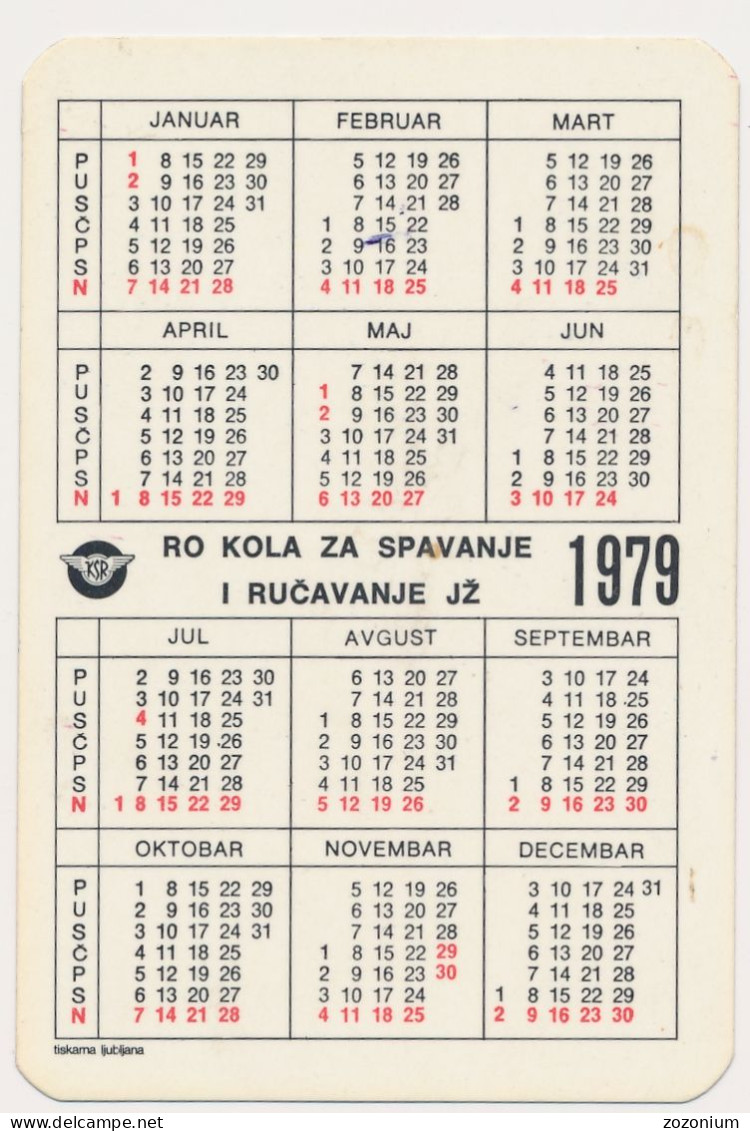 Pocket Calendar KSR RAILWAY TRAIN  YUGOSLAV RAILWAYS SLEEPING AND DINING CAR  1979 Vintage Old Pocket Calendar - Petit Format : 1981-90