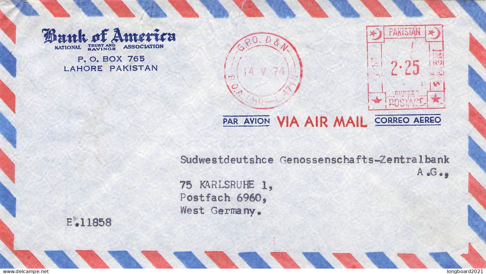 PAKISTAN - AIRMAIL 1974 LAHORE - GERMANY -METER- / 5149 - Pakistán