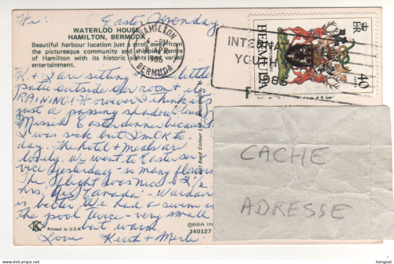 Timbre , Stamp " Armoiries : Devonshire " Sur CP , Carte , Postcard Du 08/04/85 - Bermuda