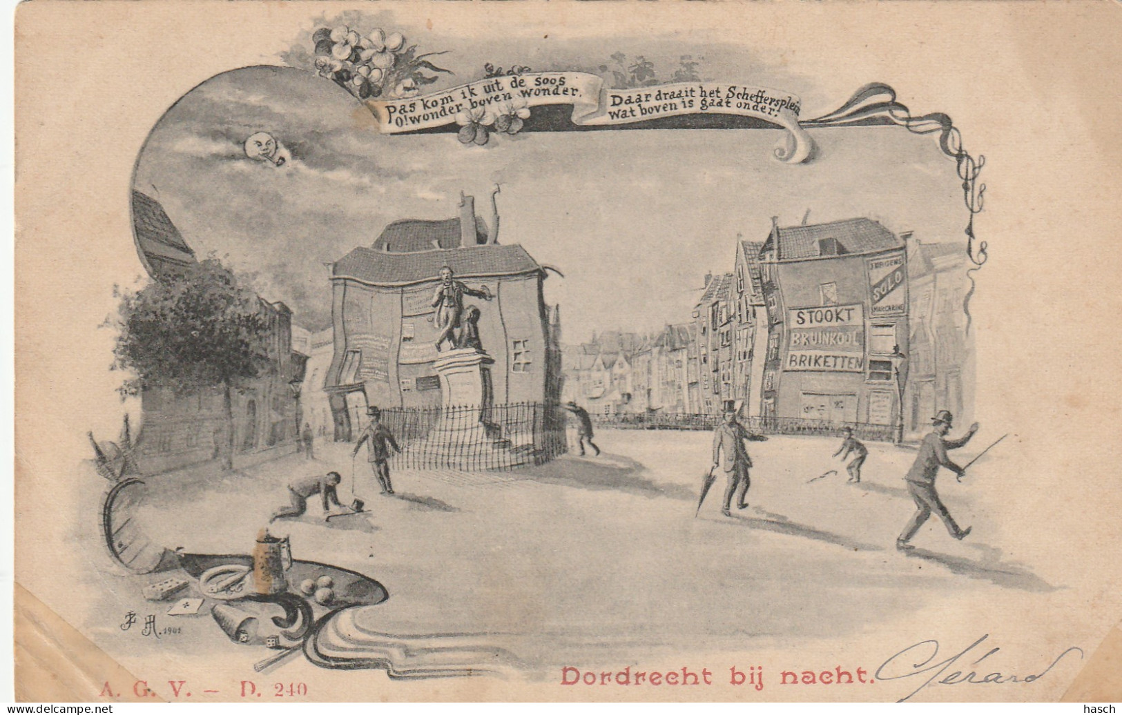 4920 159 Dordrecht Bij Nacht. 1901. Linker En Rechterhoek Onder Plakband. Zie Achterkant.  - Dordrecht