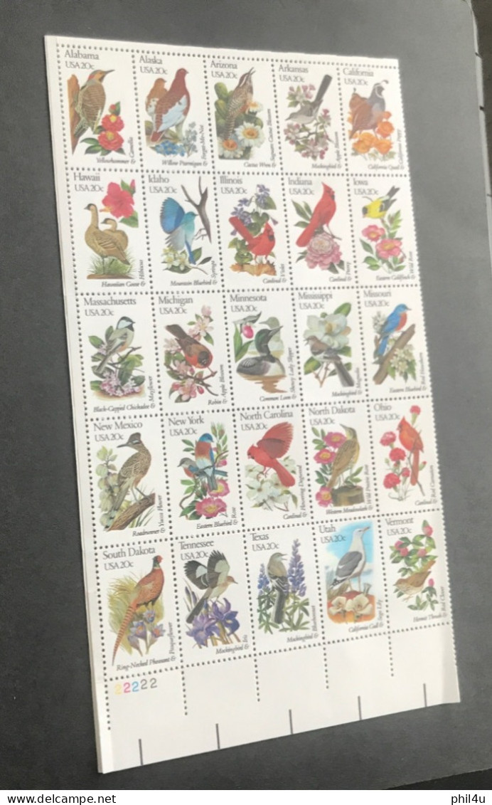 1960 USA Birds MNH 4 Sheets Face $40 In Half Fold Also Slight Creases On Few Stamps - Climbing Birds