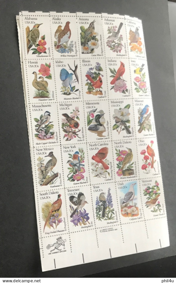 1960 USA Birds MNH 4 Sheets Face $40 In Half Fold Also Slight Creases On Few Stamps - Picchio & Uccelli Scalatori