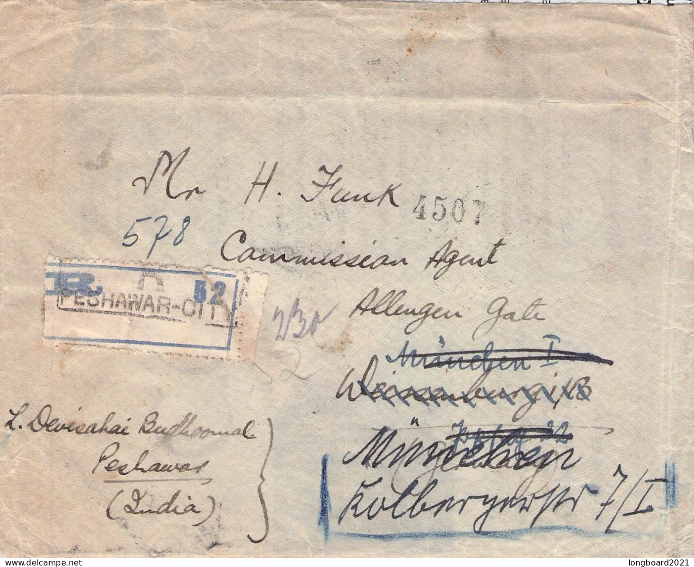 INDIA - PAKISTAN - INTERESTING REGISTERED LETTER 1925 PESHAVAR - BAVARIA/DE / 5150 - 1911-35  George V