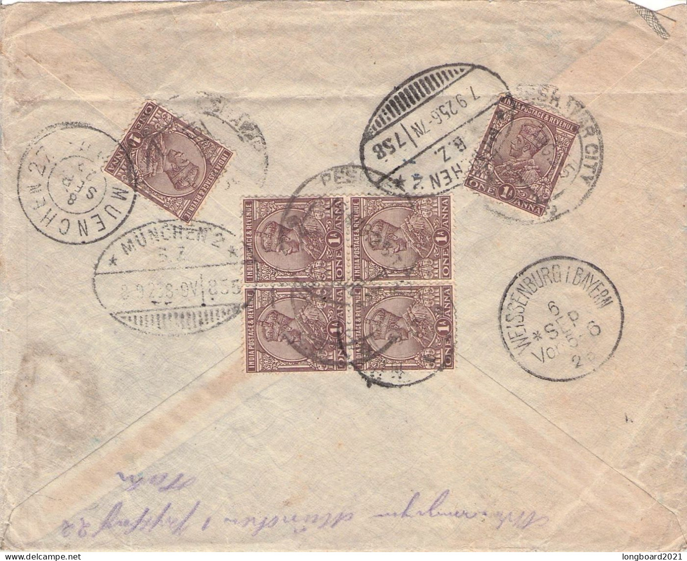 INDIA - PAKISTAN - INTERESTING REGISTERED LETTER 1925 PESHAVAR - BAVARIA/DE / 5150 - 1911-35 Roi Georges V