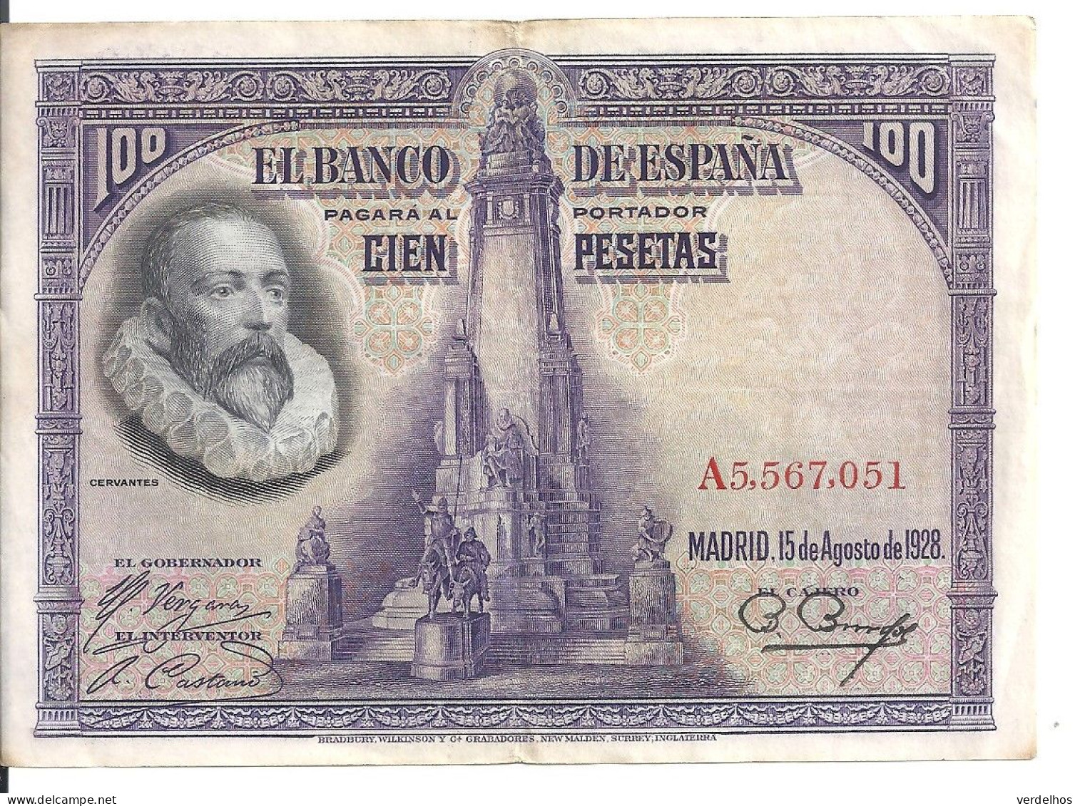 ESPAGNE 100 PESETAS 1928 VF+ P 76 - Andere & Zonder Classificatie