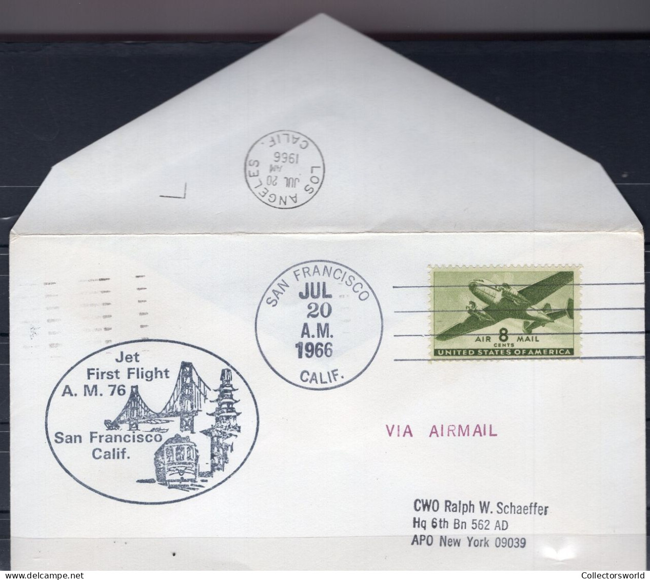 USA 1966 First Flight Cover Jet First Flight AM76 San Francisco - Los Angeles - Dark Grey Ink - Event Covers
