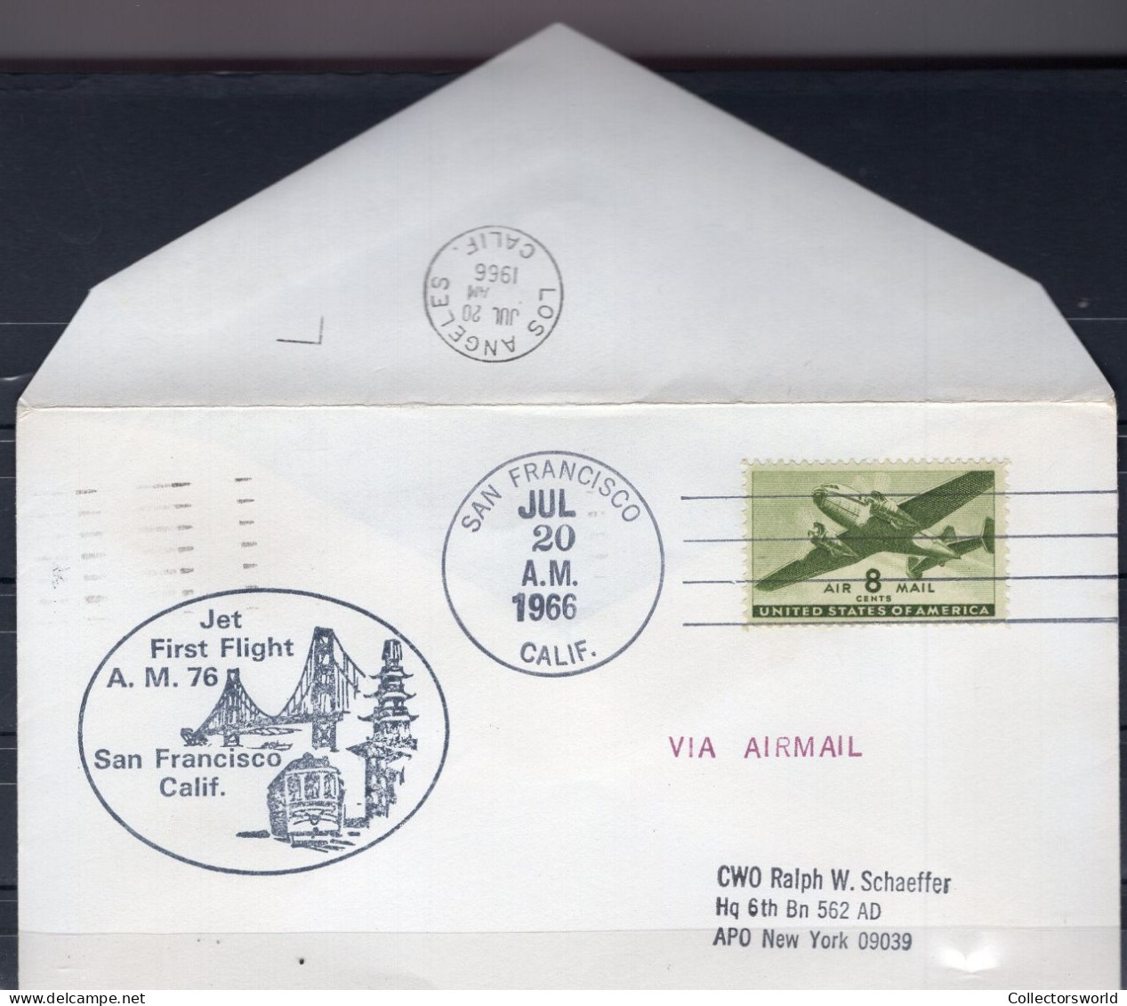 USA 1966 First Flight Cover Jet First Flight AM76 San Francisco - Los Angeles - Dark Grey Ink - Schmuck-FDC