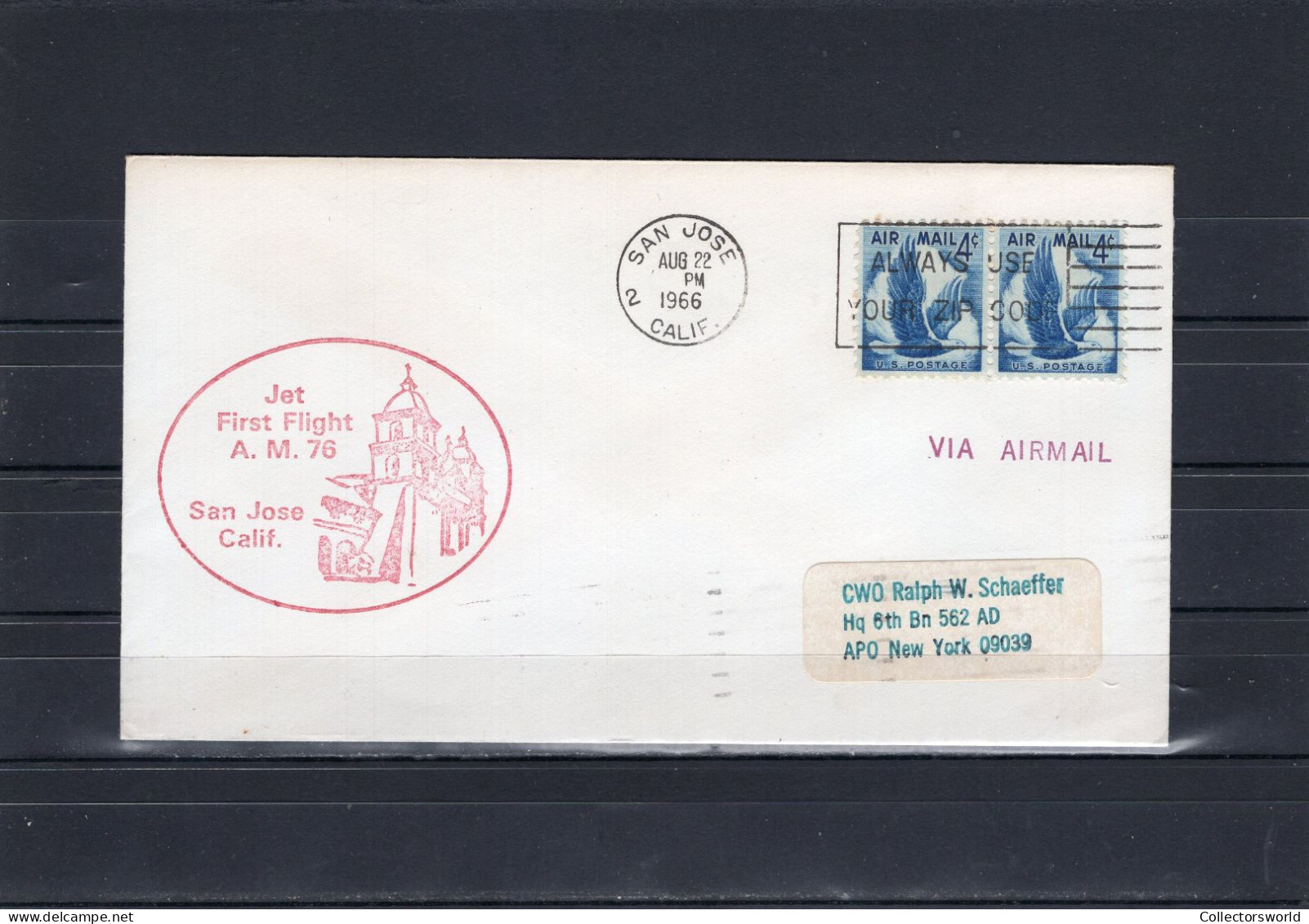 USA 1966 First Flight Cover Jet First Flight AM76 San Francisco - Los Angeles - Red Ink - Schmuck-FDC
