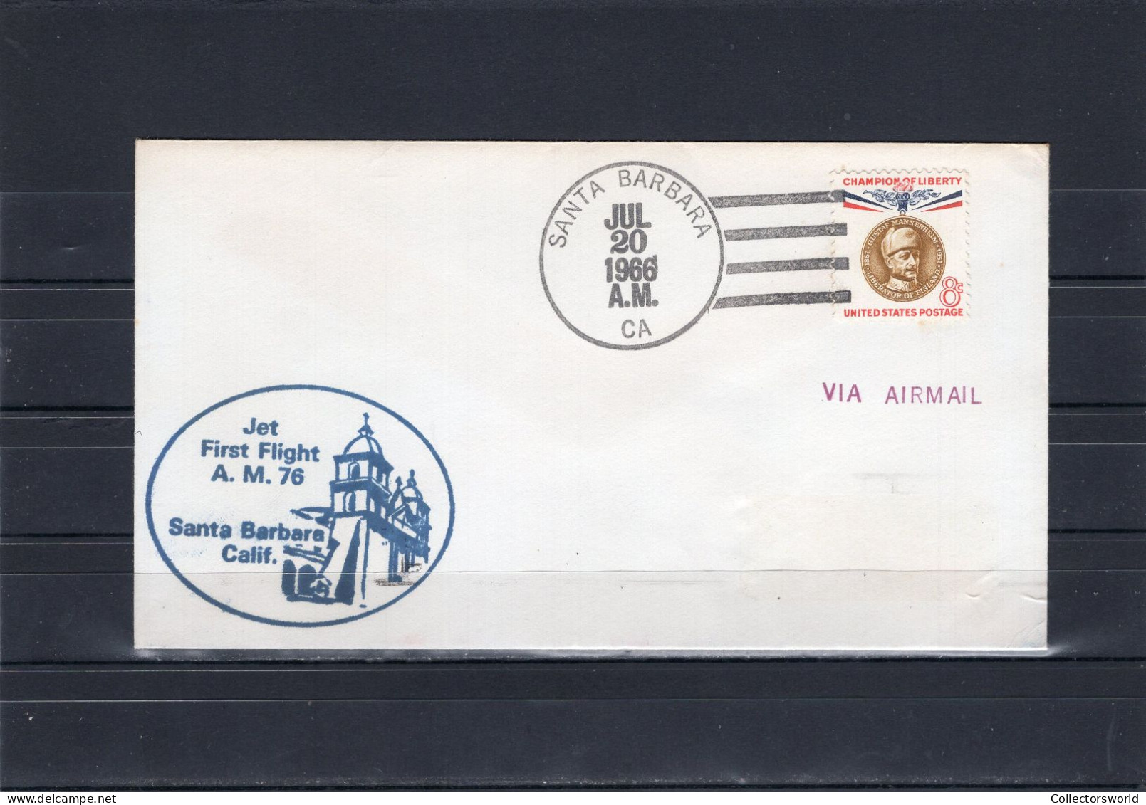 USA 1966 First Flight Cover Jet First Flight AM76 Santa Barbara - Los Angeles - Blue Ink - Event Covers