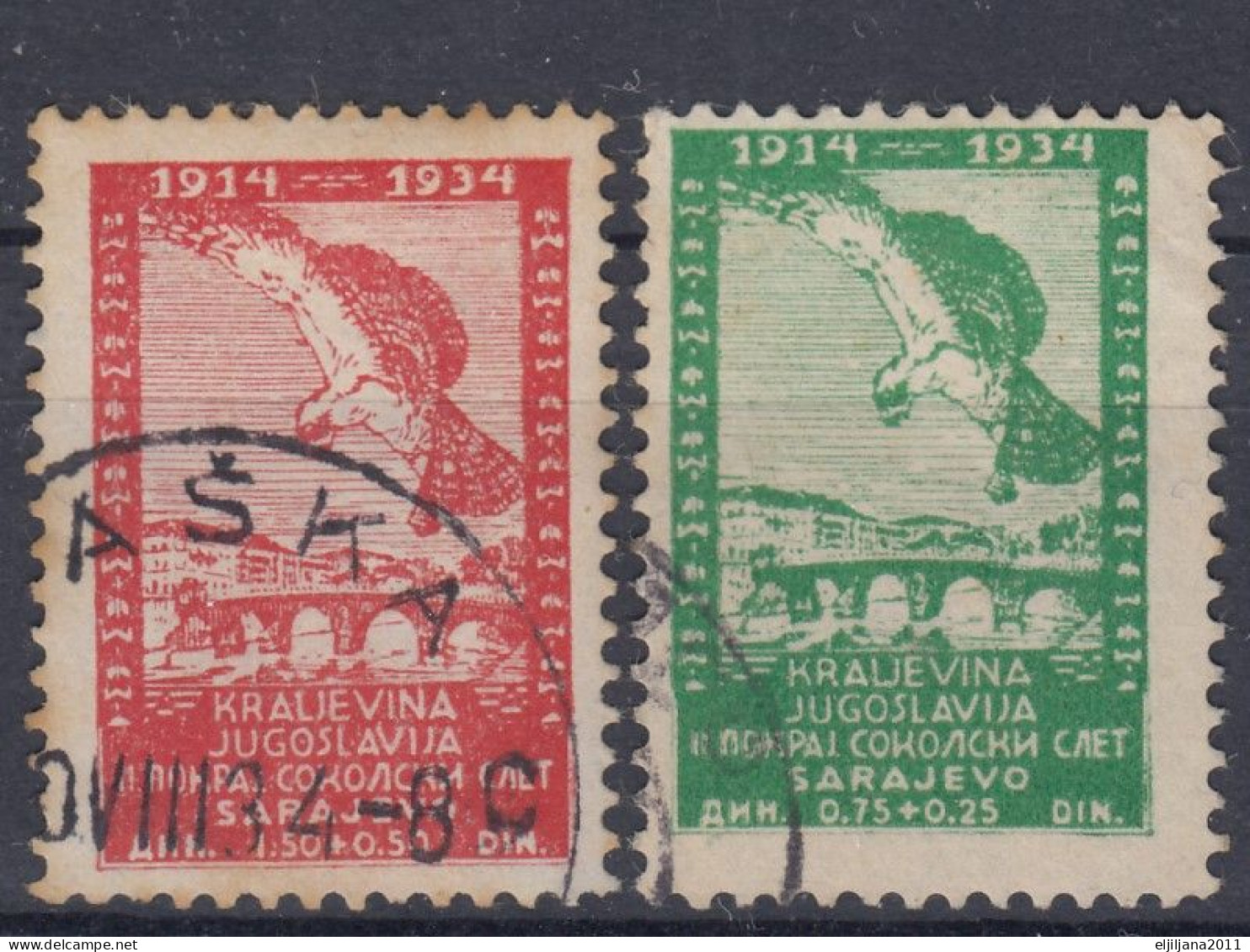 ⁕ Yugoslavia 1934 ⁕ Falcon (SOKOL) Rally, Sarajevo 20th. Mi.272/73 ⁕ 2v Used - Usados