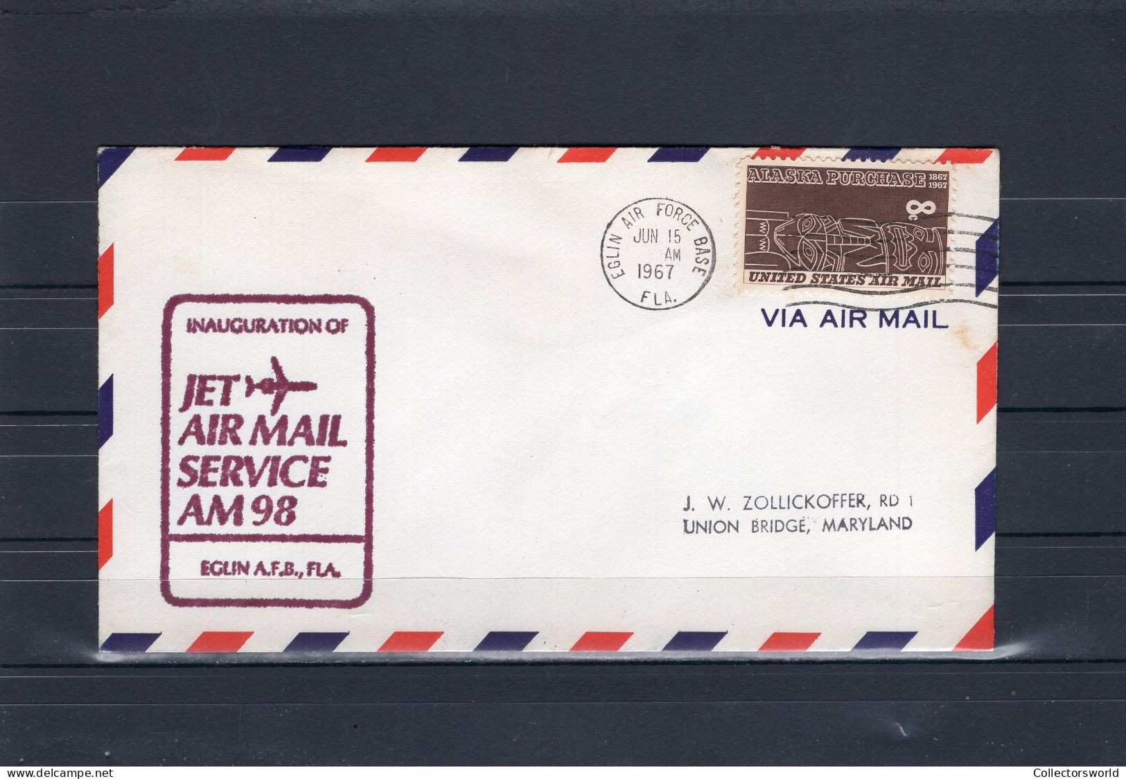 USA 1967 First Flight Cover Inauguration Jet Airmail Service AM98 Eglin AIr Foce Base AFB - Purple Ink - Event Covers