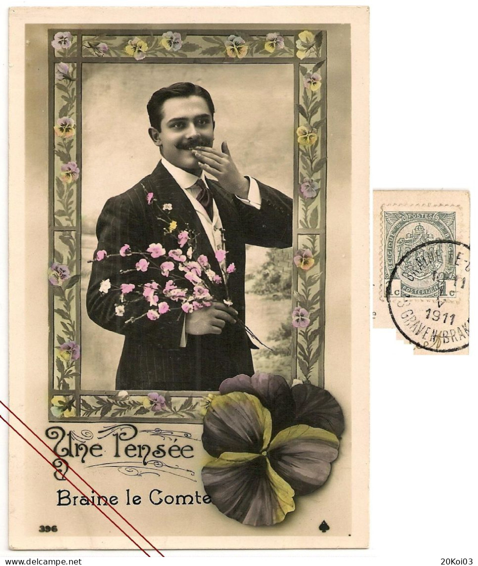 Braine-le-Comte Une Pensée 1911, TTB-CPA Vintage - Braine-le-Comte
