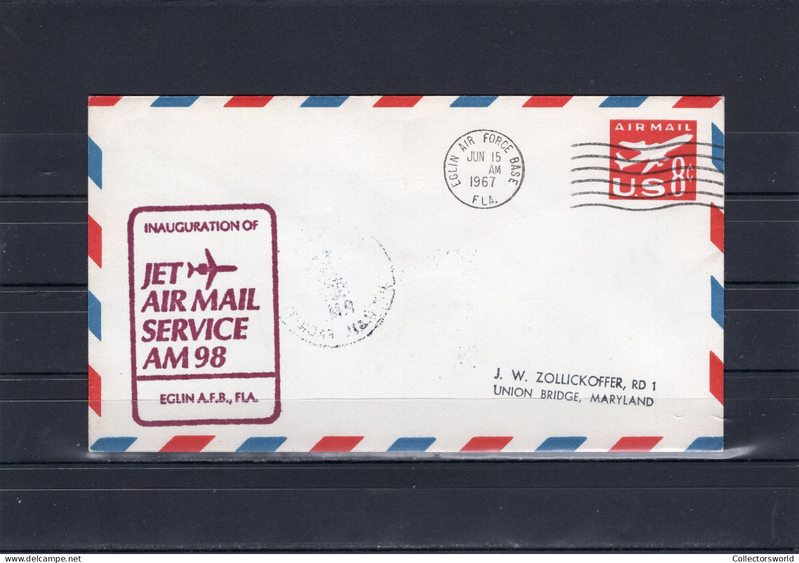 USA 1967 First Flight Cover Inauguration Jet Airmail Service AM98 Eglin AIr Foce Base AFB - Embossed - Purple Ink - Event Covers