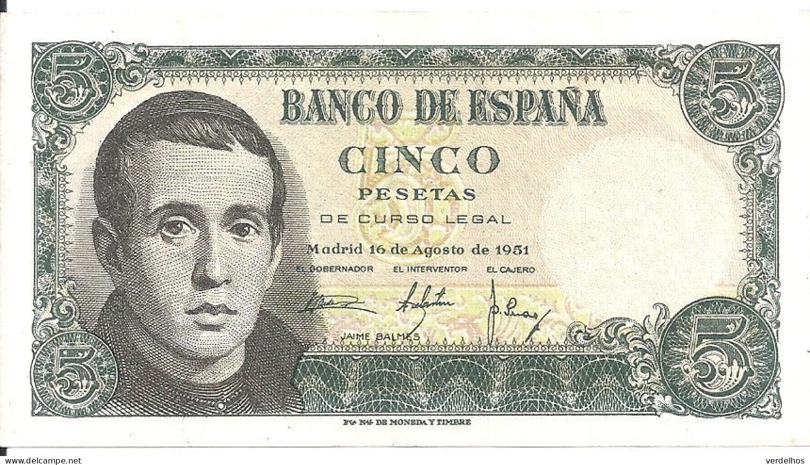 ESPAGNE 5 PESETAS 1951 UNC P 140 - 5 Peseten