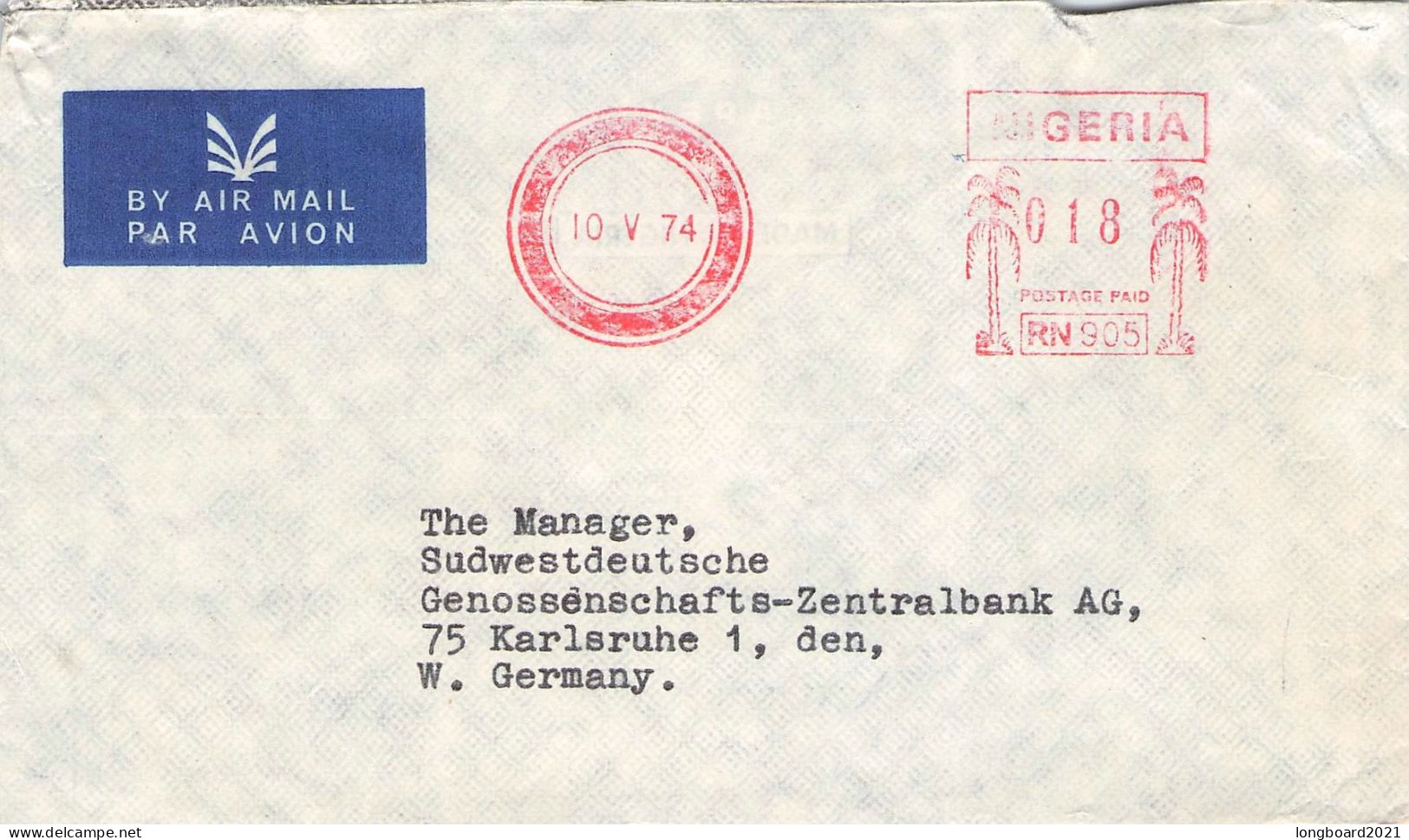 NIGERIA - AIRMAIL 1974 - KARLSRUHE/DE -METER- / 5152 - Nigeria (1961-...)