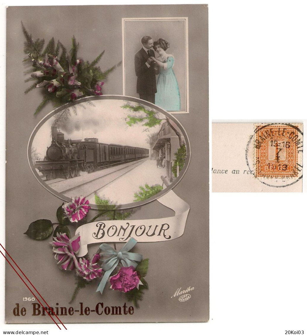 Bonjour De Braine-le-Comte 1913 Couple, TTB-CPA Vintage - Braine-le-Comte