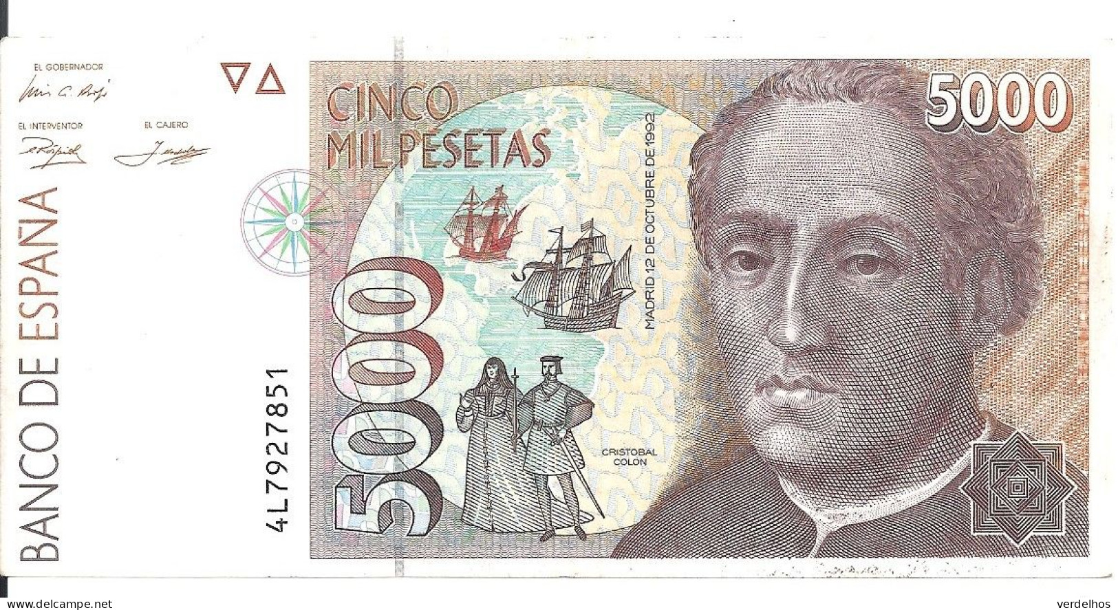 ESPAGNE 5000 PESETAS 1992 VF+ P 165 - [ 4] 1975-… : Juan Carlos I