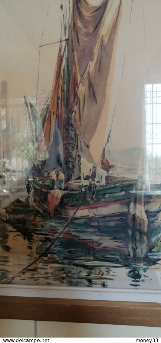 Aquarelle " Tartanes à Cannes " Par Georges CHAPPUIS XXem - Aquarelles