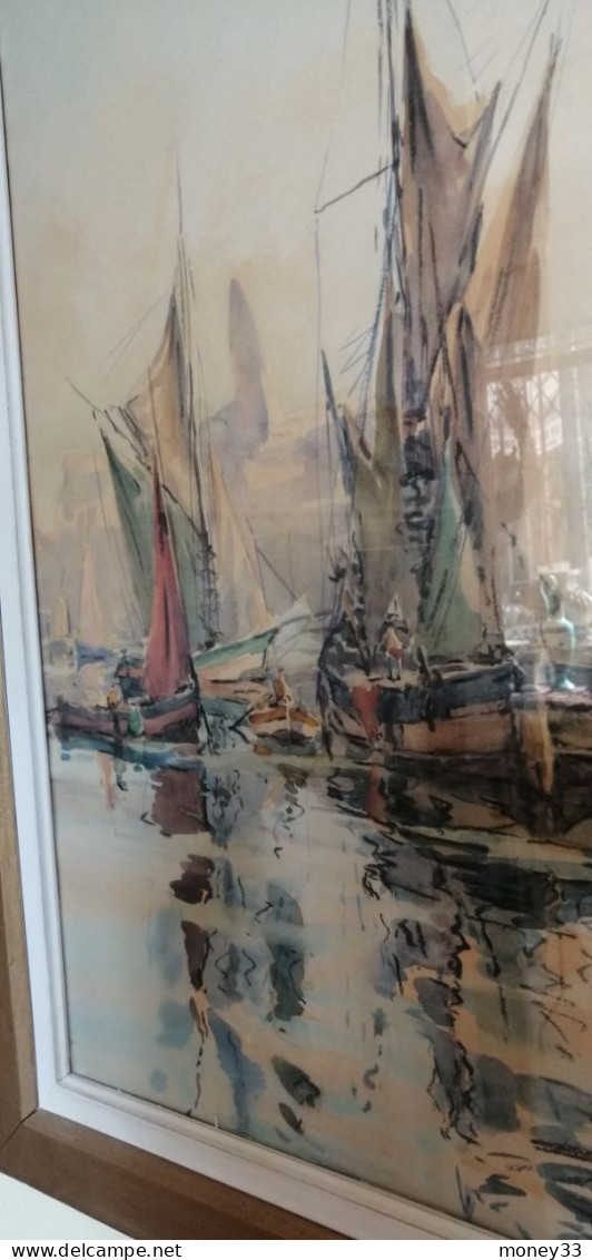 Aquarelle " Tartanes à Cannes " Par Georges CHAPPUIS XXem - Aquarelles