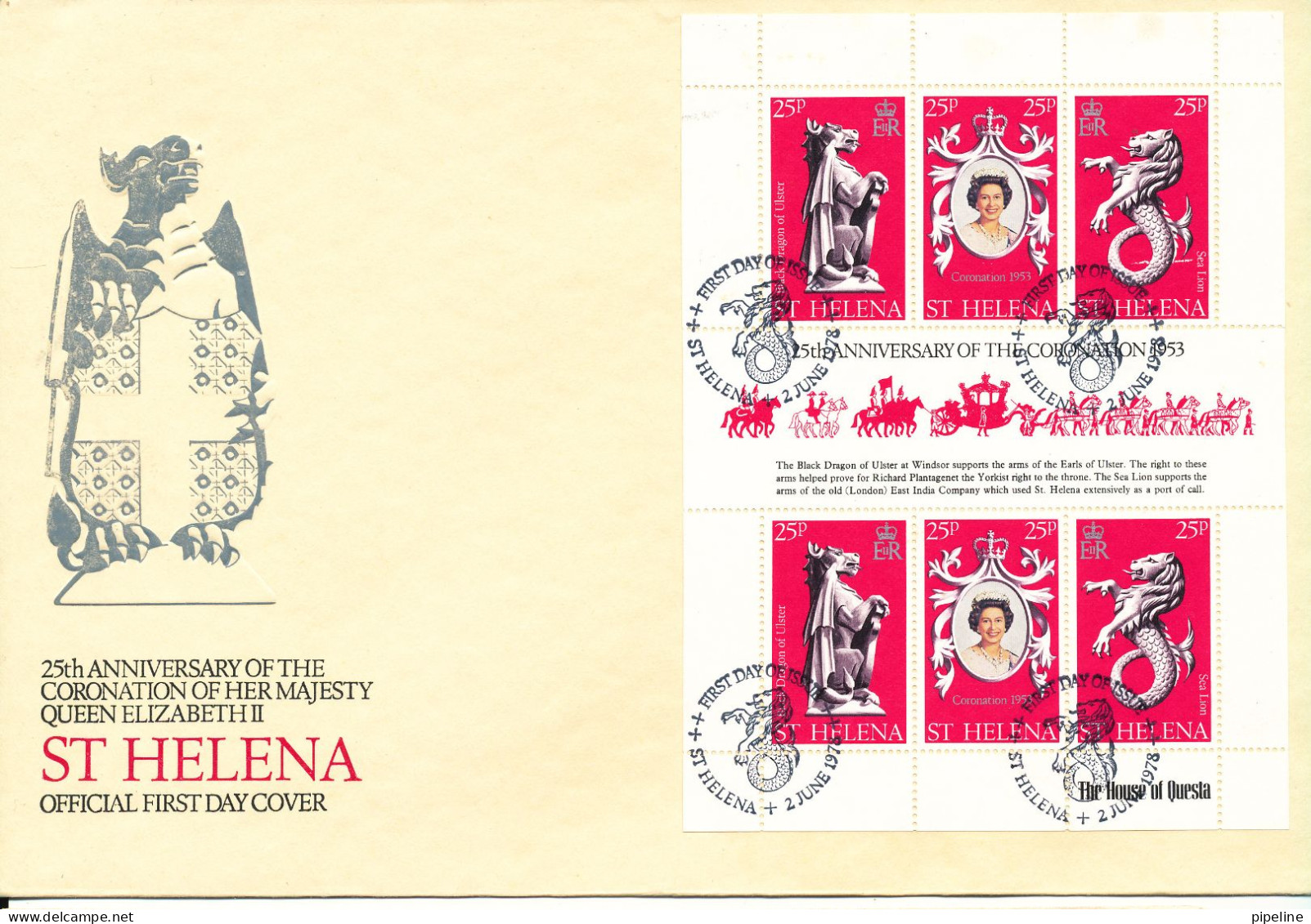 Saint Helena Island FDC 2-6-1978 25th Anniversary The Coronation Of Queen Elizabeth Souvenir Sheet With Cachet - Saint Helena Island