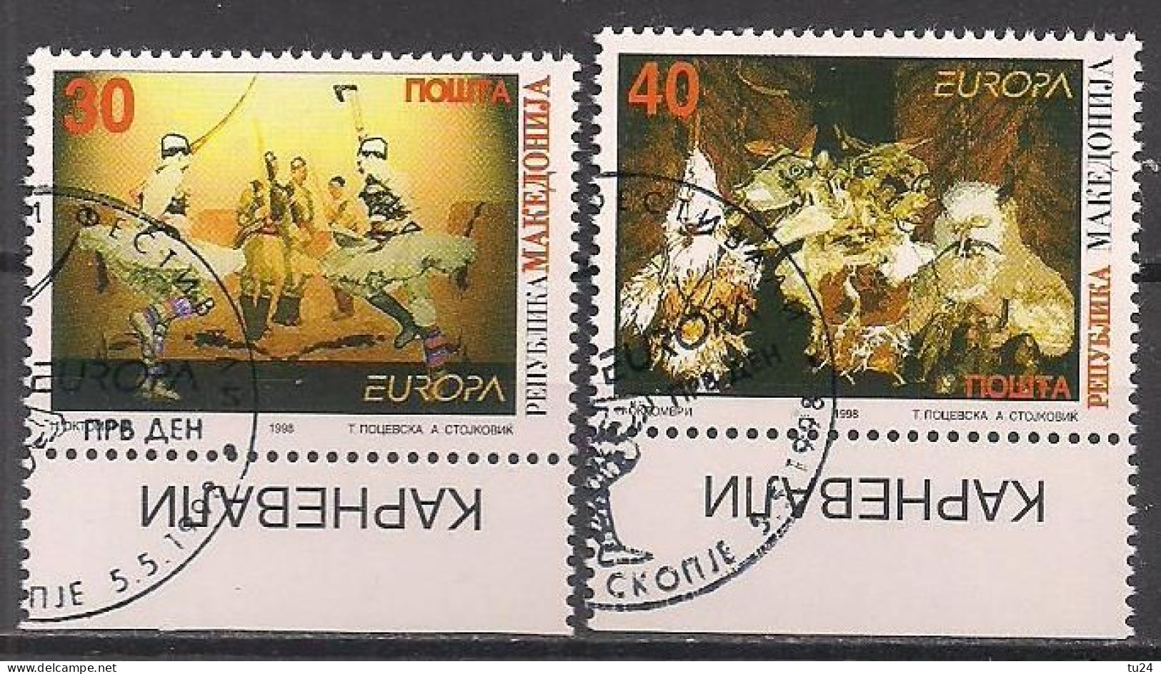 Nordmazedonien / North Macedonia  (1998)  Mi.Nr.  128 + 129  Gest. / Used  (3he15)  EUROPA - 1998