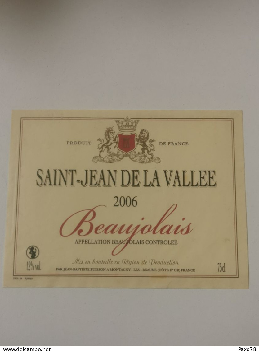 Étiquette Vin. Saint-Jean De La Vallee, Beaujolais - Otros & Sin Clasificación