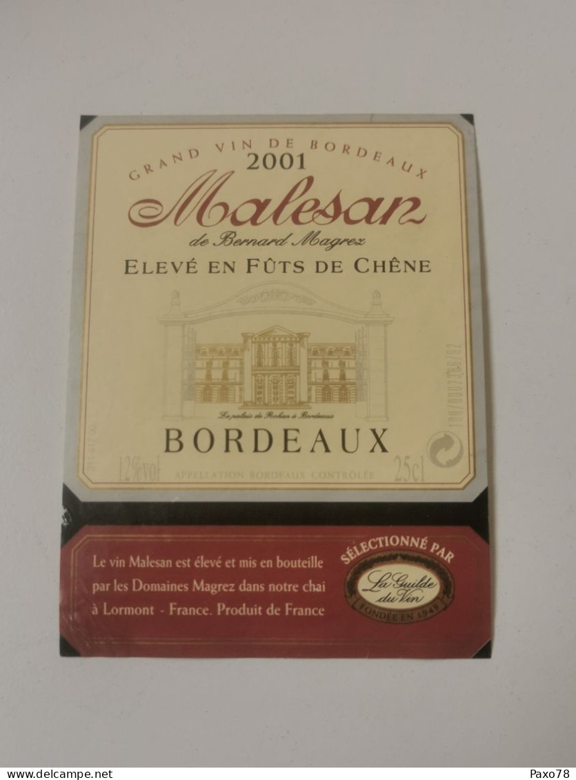 Étiquette Vin, Malesan 2001 Bordeaux - Otros & Sin Clasificación